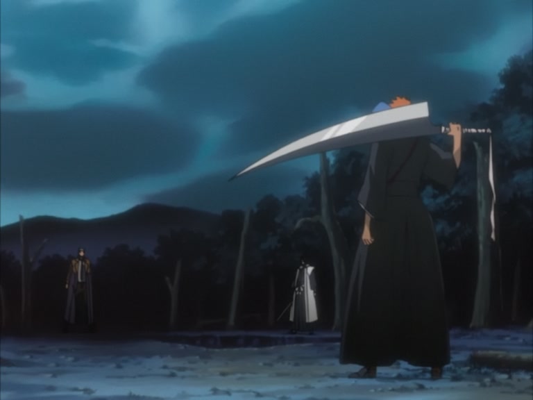 Bleach Ep 95: Byakuya Takes the Field! Dance of the Wind-Splitting Cherry Blossoms @ 00:19:36