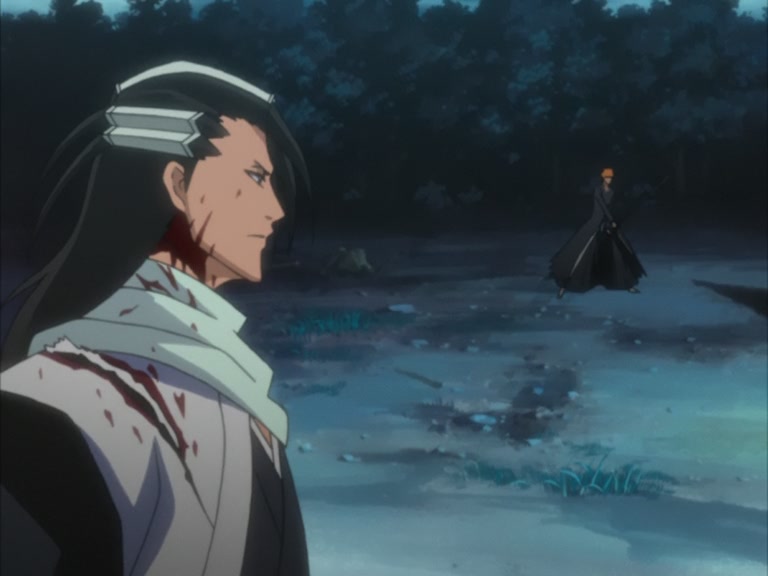 Bleach Ep 95: Byakuya Takes the Field! Dance of the Wind-Splitting Cherry Blossoms @ 00:22:08