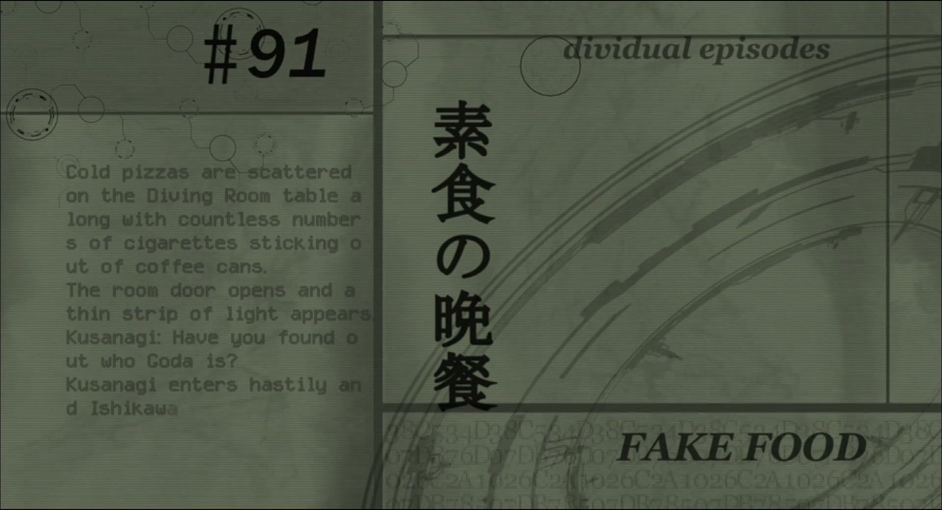 Ghost in the Shell: Stand Alone Complex Ep 34: DI: Vegetarian Feast - FAKE FOOD @ 00:03:04